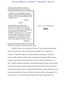 Order on Motion for TRO – #41 in Common Cause v. Department of Homeland Security (S.D.N.Y., 1:26-cv-08882) – CourtListener.com
