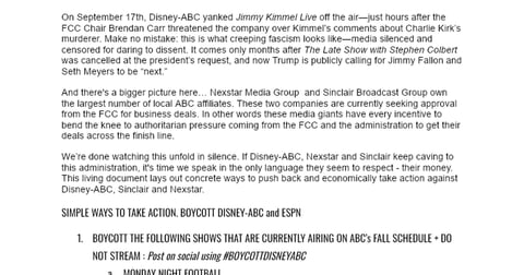 TAKE ACTION AGAINST DISNEY-ABC STOP BENDING TO THE ADMIN