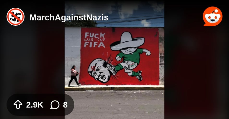 From the MarchAgainstNazis community on Reddit: Mural in San Andrés Cholula, Mexico
